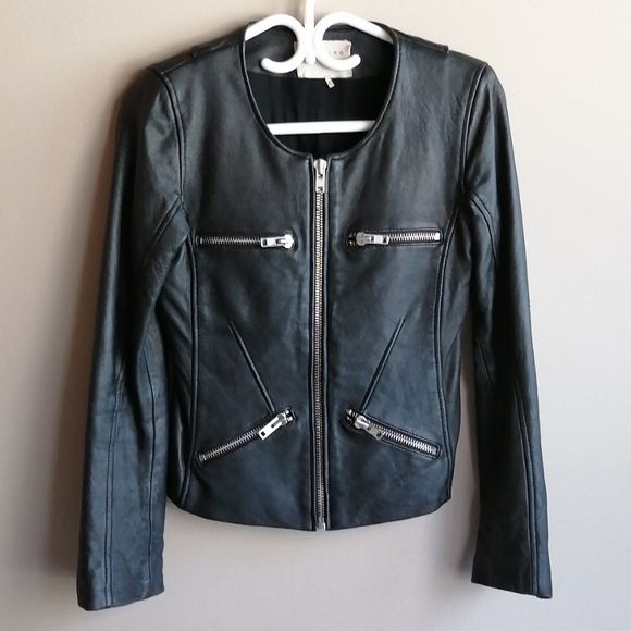 IRO Black Leather Moto Jacket Size 0 - Picture 1 of 7